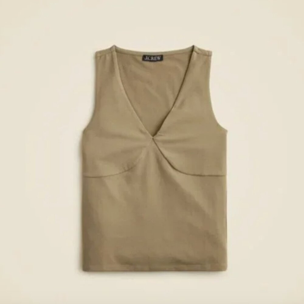 NWT J. Crew Stretch Cotton Blend V Neck Tank Top XS  Khaki Sage Green